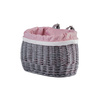 Panier  de vélos en osier gris avec tissu rose et deux bandes solides de cuir gris 35X17 H19 CM