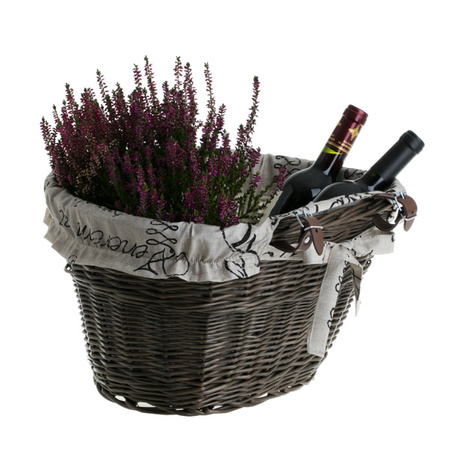 WICKER BIKE BASKET LINED WITH NATURAL LEATHER STRAPS 42X37 H24 CM