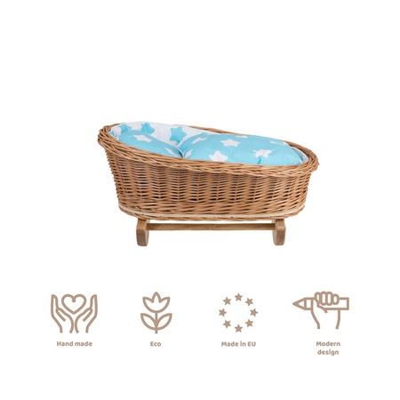 MIMI WICKER BED ROCKING CRADLE FOR DOLLS WITH BEDDING 46x28 H 20/25 CM