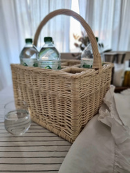 WHITEWASHED WICKER FOUR BOTTLE BASKET BOTTLE BAG HANDMADE 28X28 H23 CM