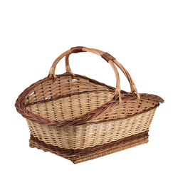 Panier à bûches en osier bicolore brut et buff 68x42 H30/43 CM