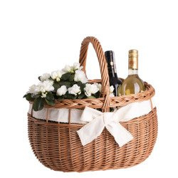 DECORATIVE HANDMADE WICKER SHOPPING BASKET WITH WHITE BOW 38X28 H24/36 CM