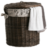 DARK PAINTED ROUND WICKER LAUNDRY BASKET WITH LINEN DECORATIVE Ø50 H50 CM
