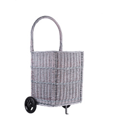 Wicker Rectangular Basket on Wheels GREY 45x35 H50/100 cm