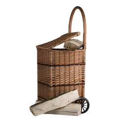 Wicker Rectangular Basket on Wheels 45x35 H50/100 cm