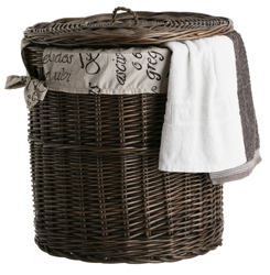 DARK PAINTED ROUND WICKER LAUNDRY BASKET WITH LINEN DECORATIVE Ø50 H50 CM