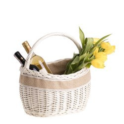 WHITEWASHED RETRO WICKER SHOPPING BASKET BAG HANDMADE LINED 35X26 H25/36 CM